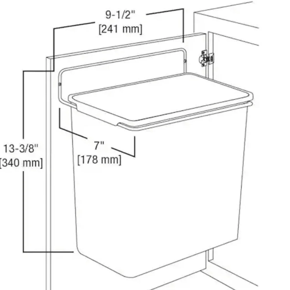 White Plastic In-Cabinet Door Mount Trash Can 13x10x7 Space Saving Wastebasket